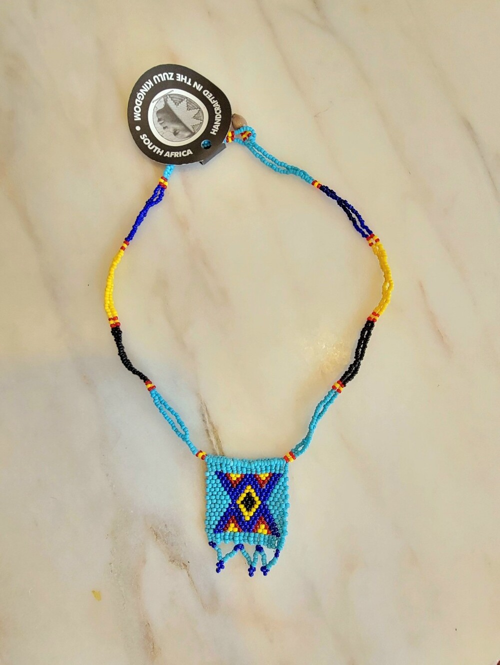 Authentic Zulu Kingdom Beadwork Panel Necklace | Original Tag · South Africa ·